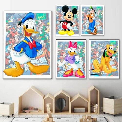 Disney Mickey Mouse and Donald Duck Canvas Paintings Cute Cartoon Posters and Prints Wall Art Pictures for Kids Room Decoration