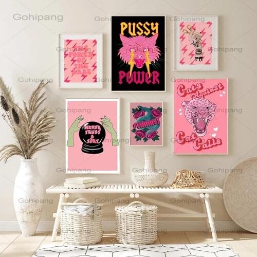 Feminist Fashion Art Pink Girl Power Wall Art Canvas Painting Prints Girls Gift Modern Pictures Living Room Bedroom Wall Poster