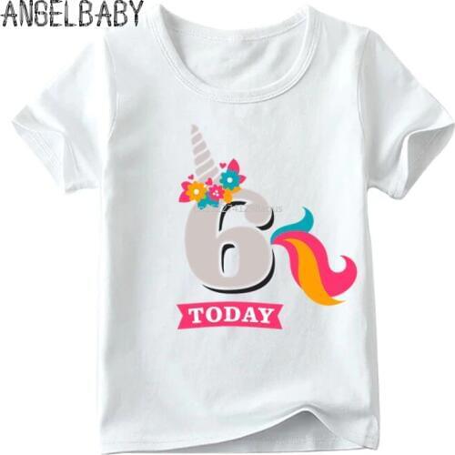 Girls Birthday Unicorn Number 1-9 Print T shirt Baby Summer White T-shirt,Kids Number 1-9 Birthday Present Cute Clothes,ooo2431