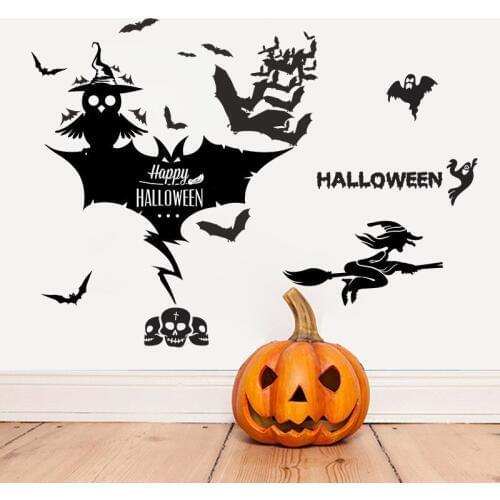 Halloween Bat Owl Skeleton Ghost Theme Wall Stickers For Store Home Decoration Diy Window Decals Festival Wall Vinyl Mural Art