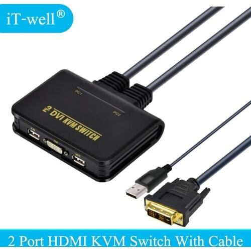 IT-well 2 Port usb Kvm dvi Switch USB 2.0 DVI KVM Converter Switcher Audio Video Kabel Fr Monitor Computer Tastatur Maus