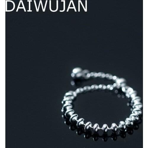 DAIWUJAN Korean Style 925 Sterling Silver Rings For Women Simple Beads Chain Adjustable Ring Geometric Birthday Jewelry Couple