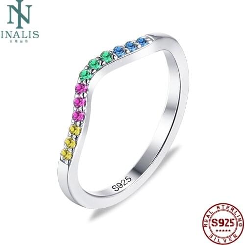 INALIS Authentic 925 Sterling Silver Water Drop Finger Rings For Women Colorful Clear Cubic Zirconia Wedding Ring Fine Jewelry