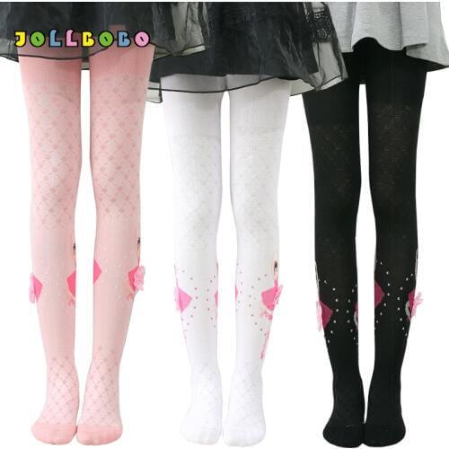 Hot Cartoon Girls Tights Lovely Spring Autumn White Pink Child Thick Pantyhose Kids Stocking Toddler Girl Warm Cotton Tights