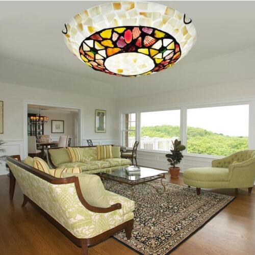 Round colorful shell Ceiling Light for dining room led Ceiling Lamp Multicolor Glass Luminaria For Porch Cafe Tiffany lighting
