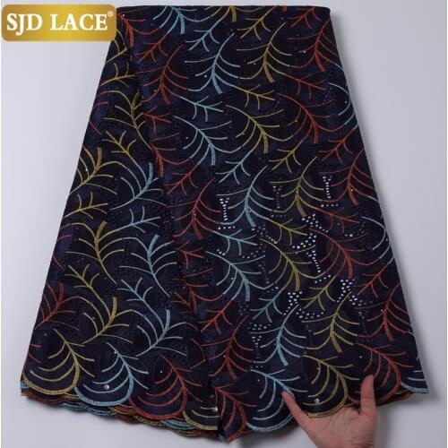 SJD LACE 2021Swiss Voile Lace Fabric Embroidery African Lace Fabric With Stones Punch Cotton For Nigerian Man Materials SewA2203