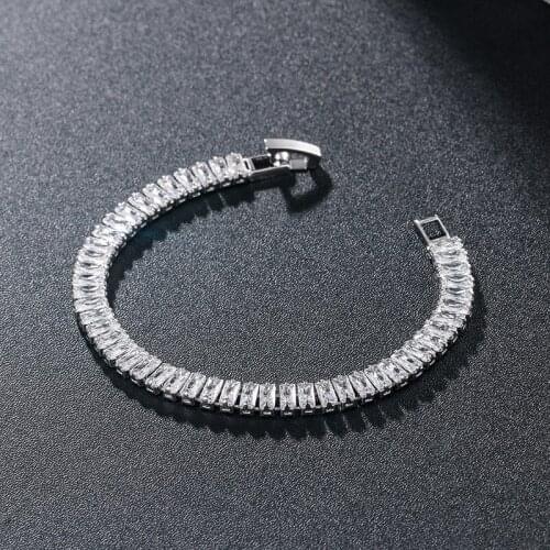 Hip Hop 5MM Cuban Square Baguette CZ Tennis Chain Bling Iced Out Copper AAA+ Cubic Zirconia Bracelet For Men Women Jewelry