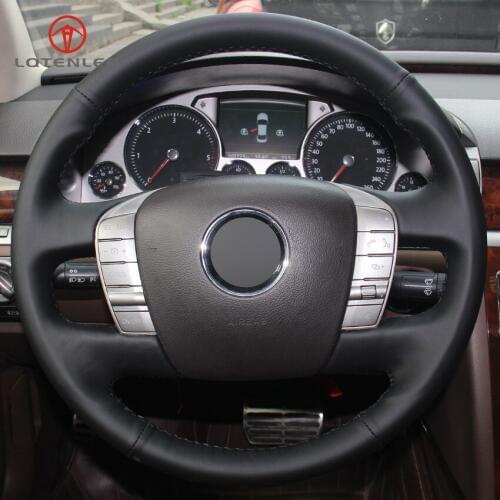 LQTENLEO Black Artificial Leather Hand-stitched Car Steering Wheel Cover for Volkswagen VW Phaeton 2011-2015