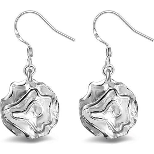 Trendy Rose FLOWER Dangle Earring for Women Classic Silvery color ear Jewelry Drop Shipping