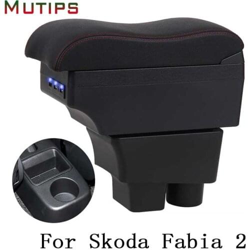 Mutips For Skoda Fabia 2 armrest box leather arm rest center console USB accessories interior parts decoration auto 2008-2013