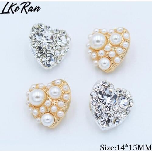 NEW 10Pcs 15MM Mini Shank Alloy Pearl Rhinestone Buttons For Handicraft Wedding Decoration DIY Sewing Flower Center Accessories