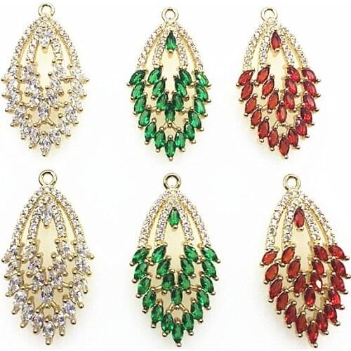 New Arrival! 32x17mm 20pcs Cubic Zirconia Feather Shape Charm for Handmade Earrings make DIY Parts,Jewelry Accessories Findings