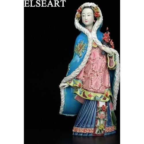 Painted ceramic classic lovely figures beautiful ladies sculpture statue ornament for home decoration