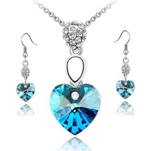 Luxury Austrian crystals heart pendant fine costume jewelry parure bijoux femme 2016