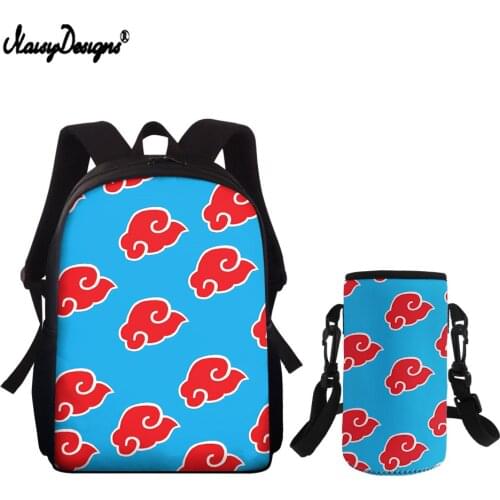 NOISYDESIGNS Teen Boys Girls School Bags Cool Cartoon Anime Print School Backpacks Student Bookbags Water Cup Set Custom Mochila