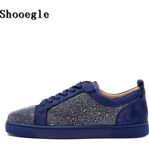 SHOOEGLE Newest Luxury Rhinestone Men Shoes Crystal Sneakers Casual Platform Low-Top Lace-up Shoes High Quality Zapatos Hombre