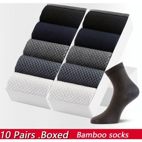 Gift Boxed 10 Pairs Mens Bamboo Fiber Socks Breathable Compression Long Socks Business Casual Male Large size 38-47