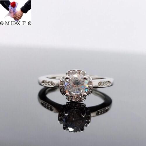OMHXFC Jewelry Wholesale YM782 European Fashion Hot Woman Girl Party Birthday Wedding Gift Round AAA Zircon 18KT White Gold Ring