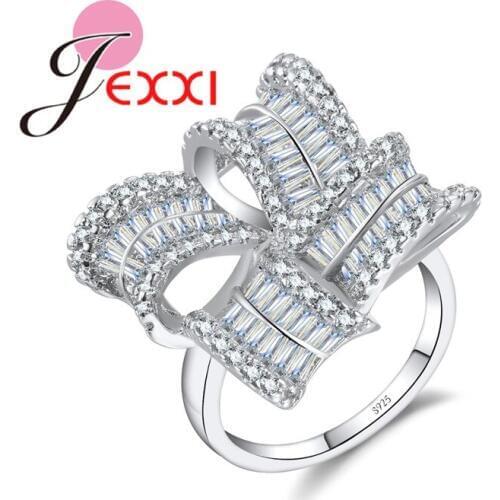 Creative Ribbon Micro CZ Paved Ring for Women Wedding 925 Sterling Silver Jewelry White Crystal Fahion Jewelry Ring