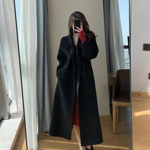 2021 Women Coat Winter Clothing Fashion Warm Woolen Blends Outerwear Female Long Elegant Cardigan Woolen Coat Solid