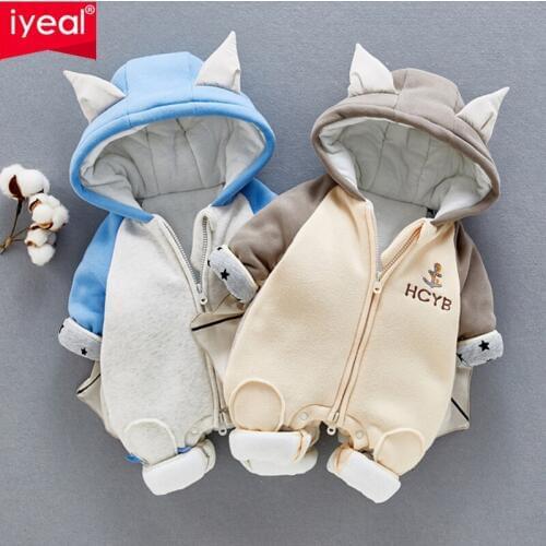 IYEAL Winter Warm Fleece Baby Rompers Cartoon Bat Hooded Newborn Coat Jumpsuit Baby Clothes Boy Girl Clothing Infant Overalls