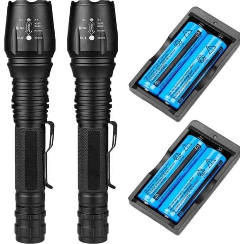 2Pcs 100000 Lumens High Bright Power Led Flashlight 5 Modes Zoomable Torch Tactical Flashlight Waterproof Hand Lamp Best Camping