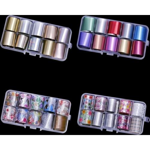 10Pcs 1M Nail Art Transfer Foil Holografic Silver Gold Color Manicure DIY 3D Nail Design Wrap Decor Trendy Stickers Decal NZ0614