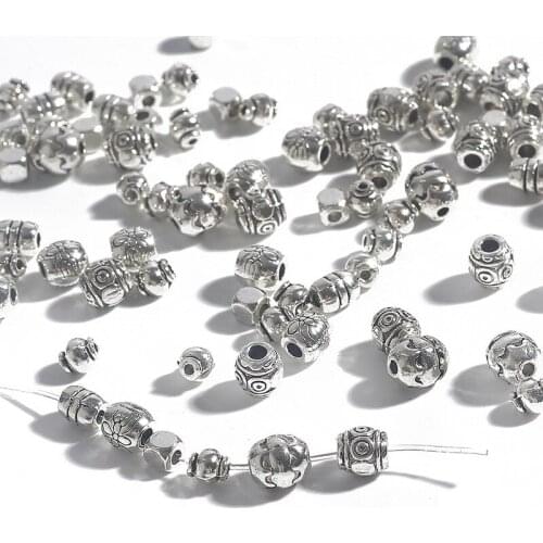 20-50pcs Antique Silver Plated Retro Alloy Bead Big Hole Loose Spacer Beads for Jewelry Making DIY Necklace Bracelet Accessories