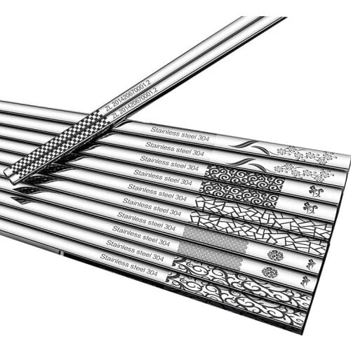 5 pair 23.5cm Stainless Steel Anti-rolling Laser Engraving Hollow Chopsticks Fortune Chopstick Food Sticks Tablewa