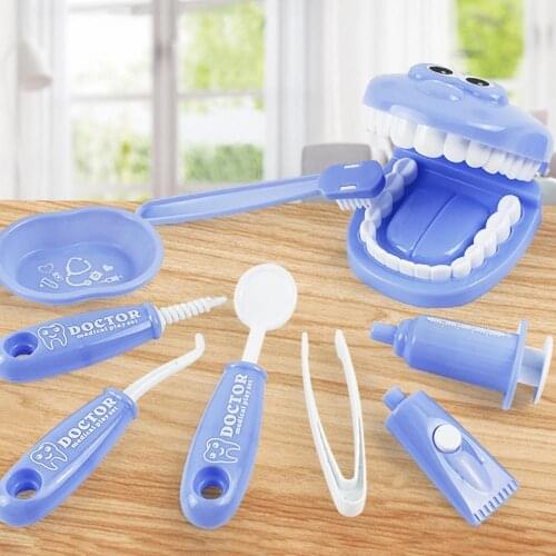 9Pcs/Set Kids Educational Pretend Play Dental Scene Toys Preschool Teaching Brushing Game Baby Check Teeth Model Medical Kit