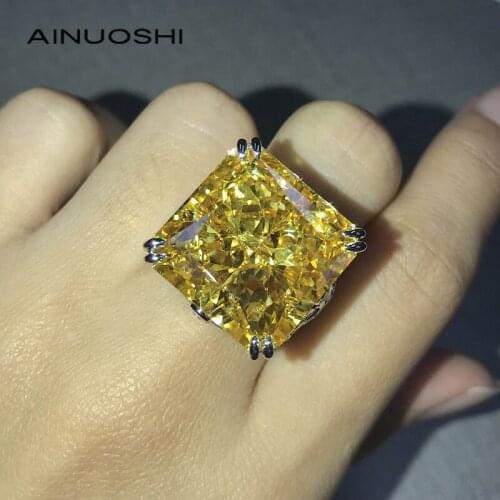 AINUOSHI 14K/18K Gold 30ct Square Cut Shining Yellow AINUOSHI Stone Halo Luxury Vine Leaves Ring for Women Friends Party Jewelry