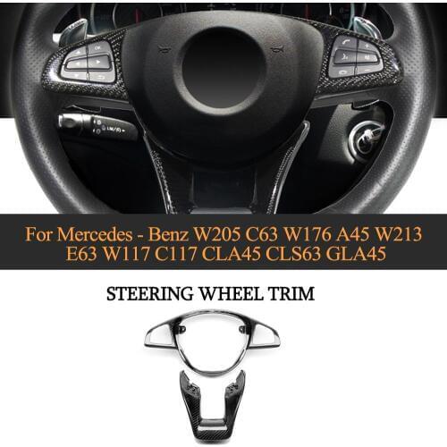 Car Steering Wheel Patch Trim Cover For Mercedes-Benz GLA45 A45 CLA45 W205 W213 CLS63 C63 W176 E63 W117 2015up Carbon Fiber