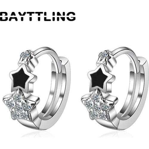 BAYTTLING 925 Sterling Silver 12MM Shining Star Zircon Earrings For Women Fashion Hoop Earrings Jewelry Party Gift