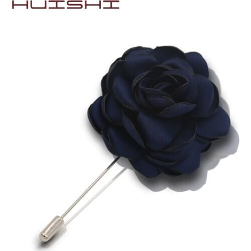 HUISHI Flower Brooch Hand-made Korean Silk Rose Pins And Brooches Jewelry Women Fabric Flower Brooch Lapel Pin For Men Suit