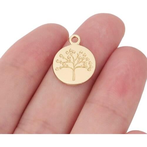 20 x Gold Tone Tree Round Circle Charms Pendants Beads 2 Sided for Necklace Bracelet Jewelry Making Accessories 19x15mm