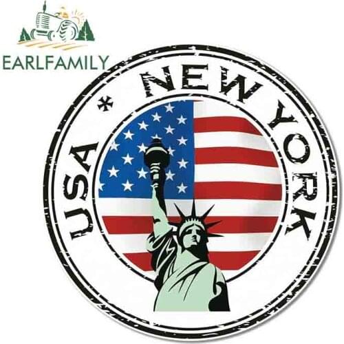 EARLFAMILY 13cm x 13cm Car Stickers and Decals for USA New York Stamp Vinyl Car Wrap Auto Motorcycle Bumper Car Styling Decor