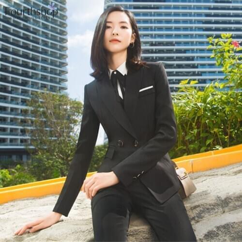 Elegant Women Suits Office Lady Business Work Uniforms Autumn Winter 2 Piece Set Pants Blazer Plus Size Formal Pant Suits Female