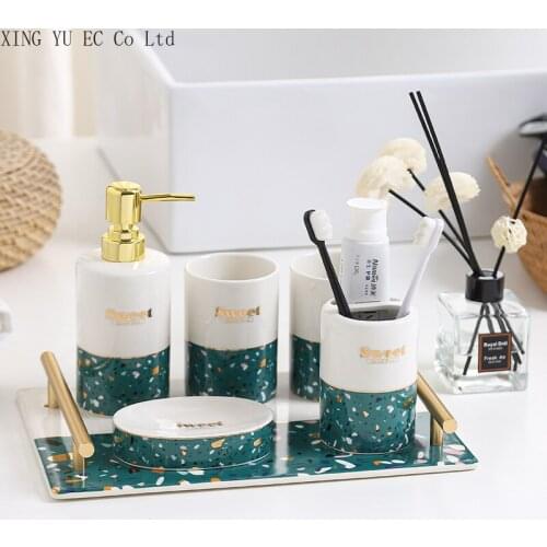 European Ceramic Bathroom Supplies Simple Toothbrush Holder 400ml Lotion Bottle Household Storage Tray Bathroom Accessories