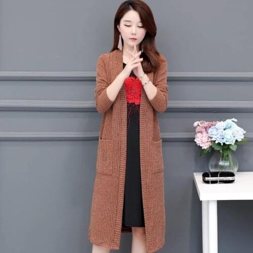 New Fashion Elegant Spring Autumn Long Coat Ladies Long Sleeve Slim Knitted Cardigan Outwear Sweater Woman Plus Size C71