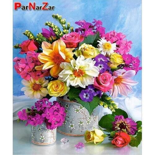 ParNarZar Diamond Painting Flower 5D Full Drill Pictures Cross Stitch Embroidery Diningroom Romantic Flower Mosaic Art Crafts