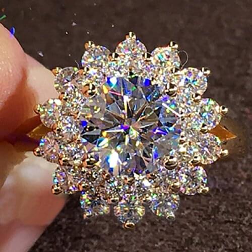 14K Au585 Yellow Gold Women Wedding Party Engagement Ring 1 2 3 4 5 Carat Round Sunflower Moissanite Diamond Ring Elegant