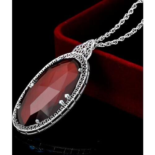 Red Garnet Womens Neck Pendants 925 Sterling Silver Retro Goth Pendant Banquet Gothic Jewelry for Women Amulets and Mascot 2020