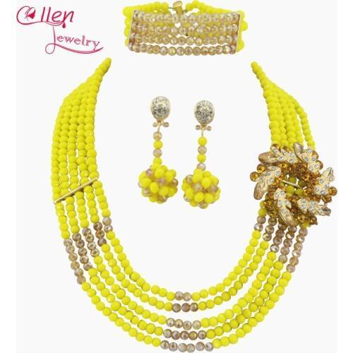 Colorful Nigerian Wedding Bride Jewelry Set african beads jewelry sets Gift Costume Necklace Bracelet Earring N0052