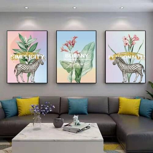 Nordic Creative Flora And Fauna Living Room Background Wall Decoration Painting Restaurant Zebra Mural Bedroom Prints