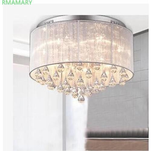 Round crystal bedroom Ceiling lamp warm romantic room lamp brushed fabric study ceiling lighting LED aisle Ceiling light