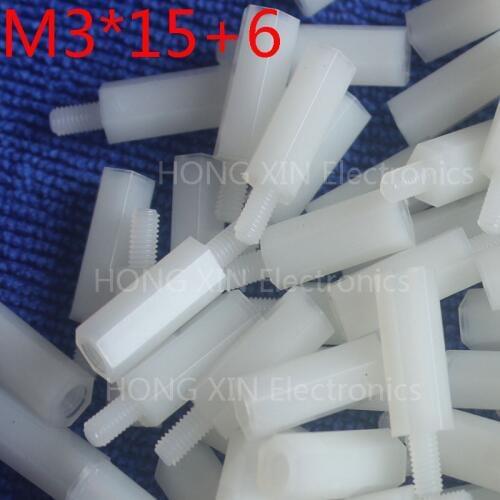 M3*15+6 white 1pcs 15mm Nylon Standoff Spacer Standard M3 Male-Female Standoff Kit Repair Set High Quality PC tool