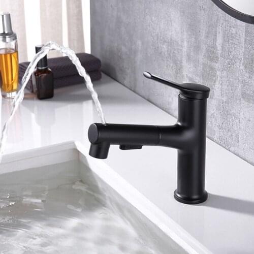 Matte Black Bathroom Sink Faucet with Pull Out Sprayer Single Handle Bathroom Sink Faucet with 3 Water Flow Modes