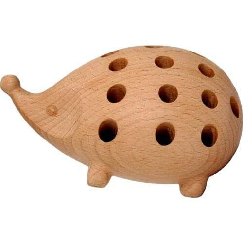 Cute Wooden Hedgehog Pen Holder Nordic Arts Crafts Wooden Pen Organizer Desktop