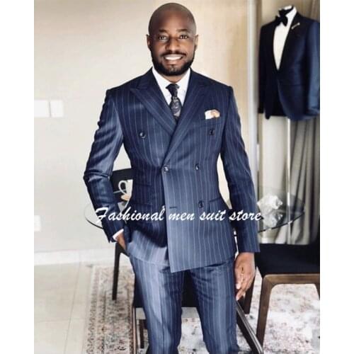 Costume Homme Stripe Men Suits With Pants Mens Blazer Slim Fit Wedding Male Groom Tuxedos Suit Prom 2 Pieces(Jacket+Pants)