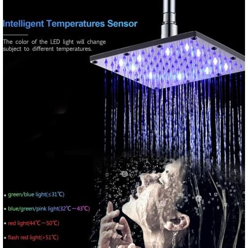 LED Rainfall Shower Head 8/10/12inch Square RGB/Multiple Color Automatic Changing Waterfall Rain Showerhead Bathroom Accessories